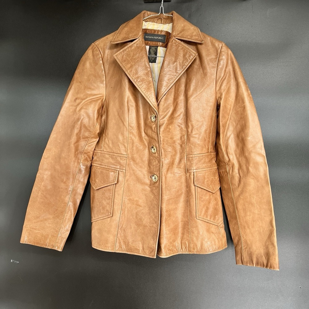 Banana Republic Leather Blazer Jacket Brown 90s Vintage Style 139242 Women Small